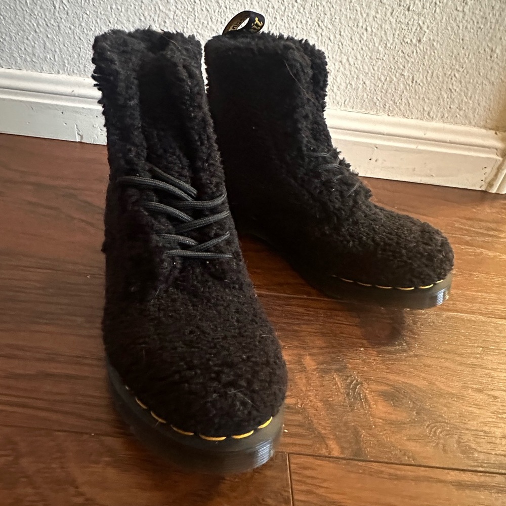 Fluffy Black Dr. Marten Boots